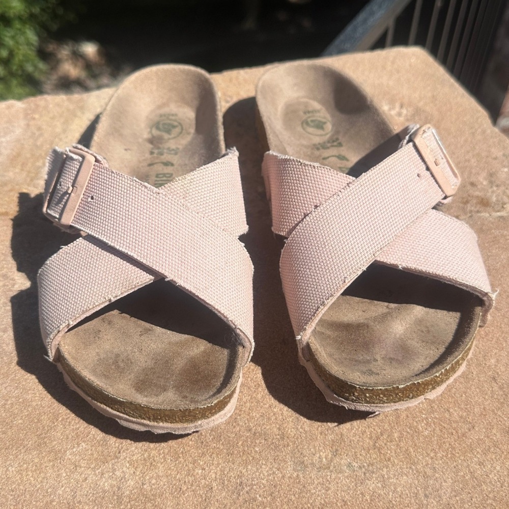 Birkenstock Siena Vegan Women 37 Pink Canvas Cross Strap Sandal Comfort Slide